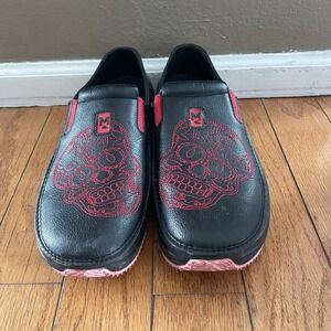 Mozo Chef Shoes Men's Size 10 Black Red Embroidery Rubber Side Ventilation